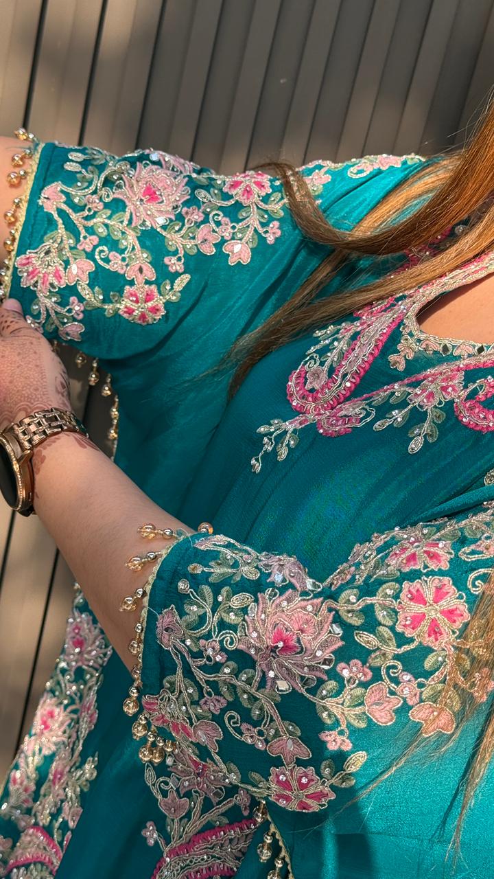 Arvisha Indo-Western Set- Green, Blue