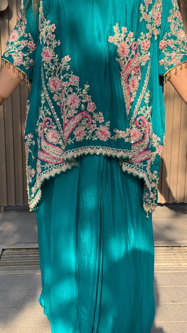 Arvisha Indo-Western Set- Green, Blue