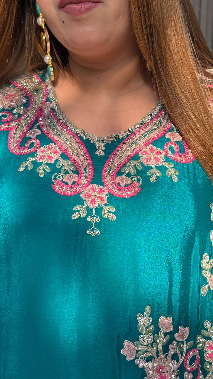 Arvisha Indo-Western Set- Green, Blue