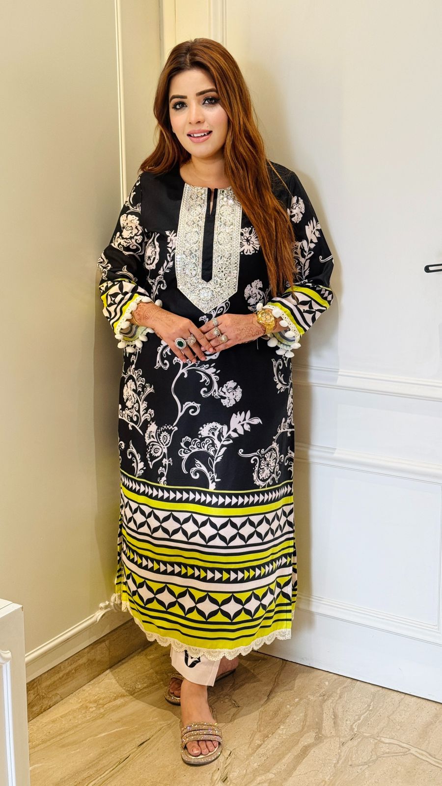 Tavira Slit Pant Set- Black, Pink