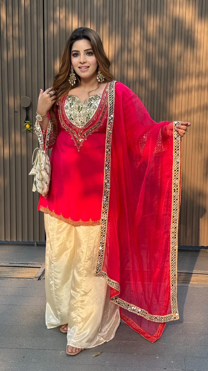 Zareen Suit Set- Magenta, Orange