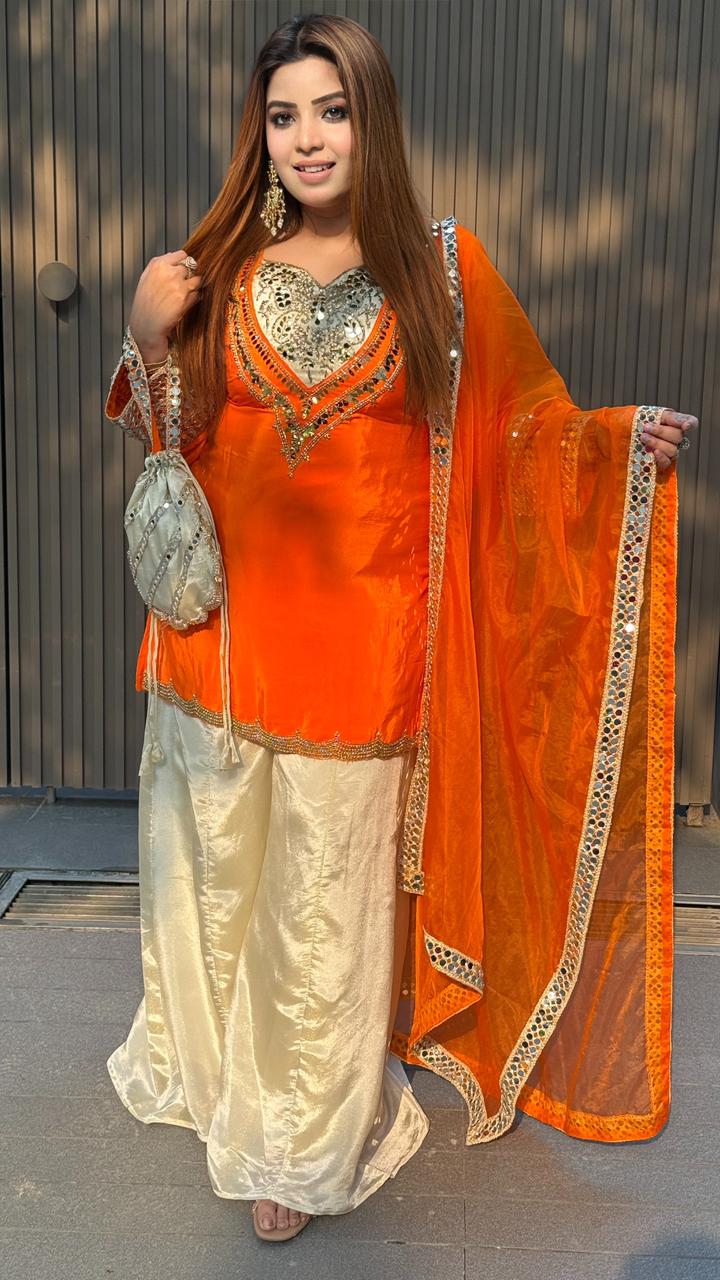 Zareen Suit Set- Magenta, Orange