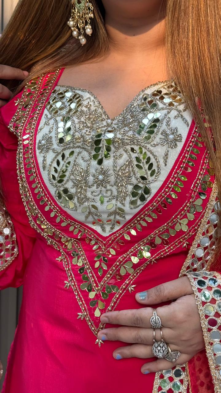 Nayantara Suit Set- Magenta, Orange