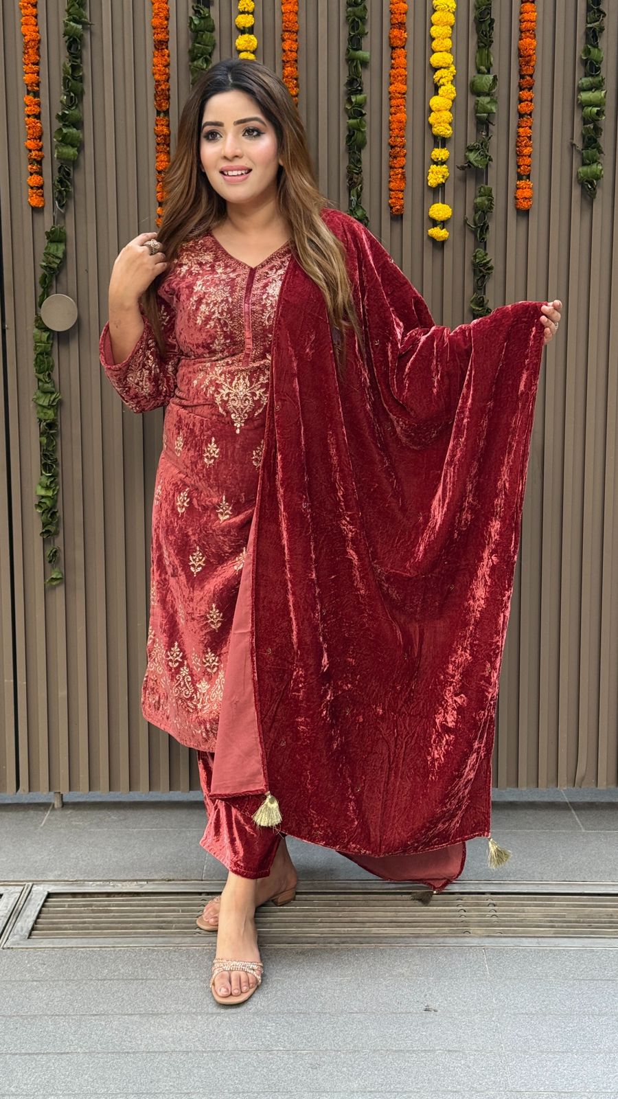 Vareesha Suit Set- Maroon, Blue