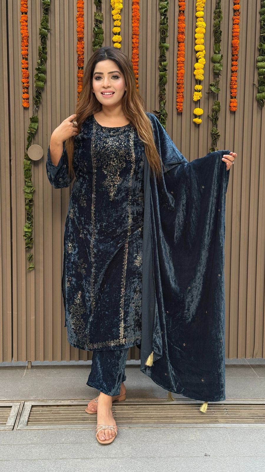 Vareesha Suit Set- Maroon, Blue