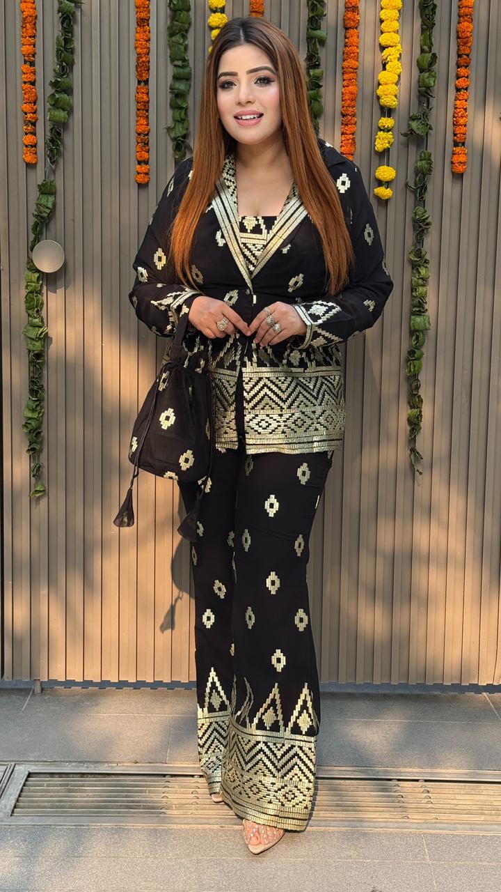 Selvya Premium  Blazer Set- Pink, Black