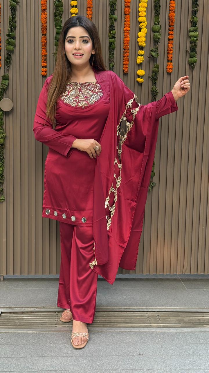 Aleria Suit Set- Brown, Red