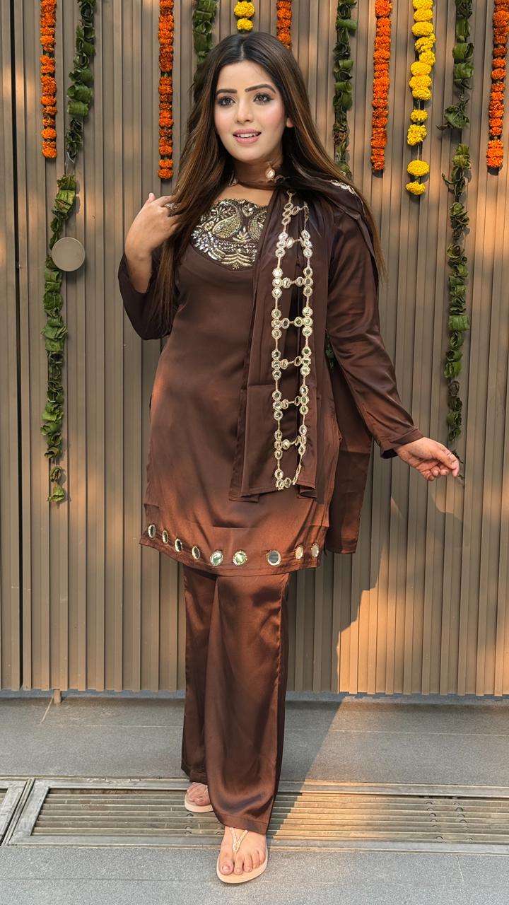 Aleria Suit Set- Brown, Red