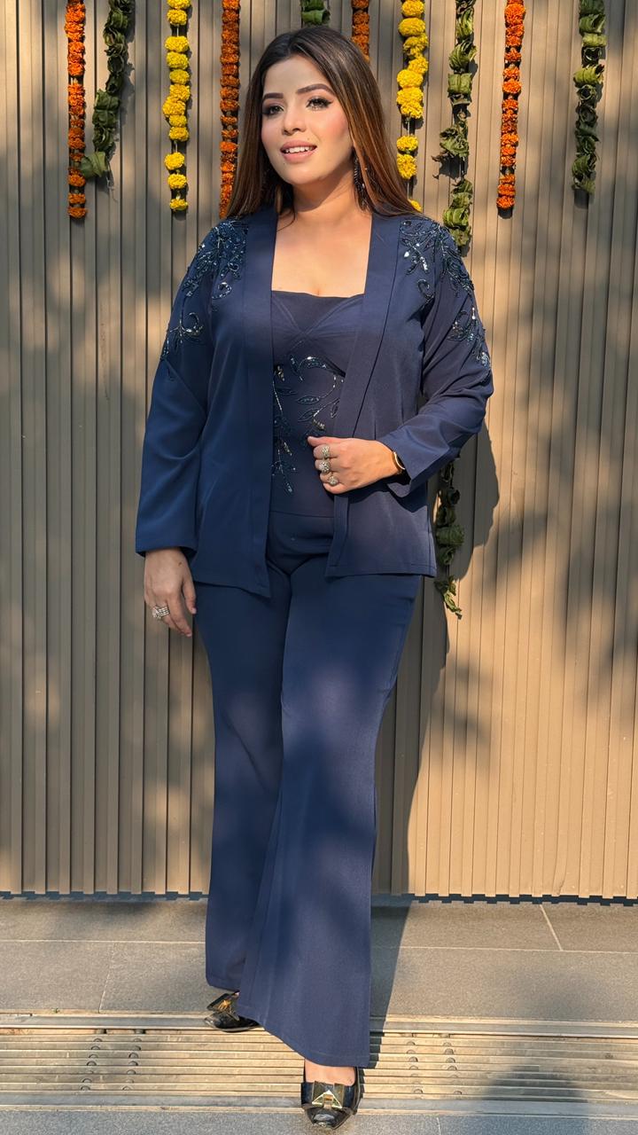 Orlena Blazer Set- Navy, Green