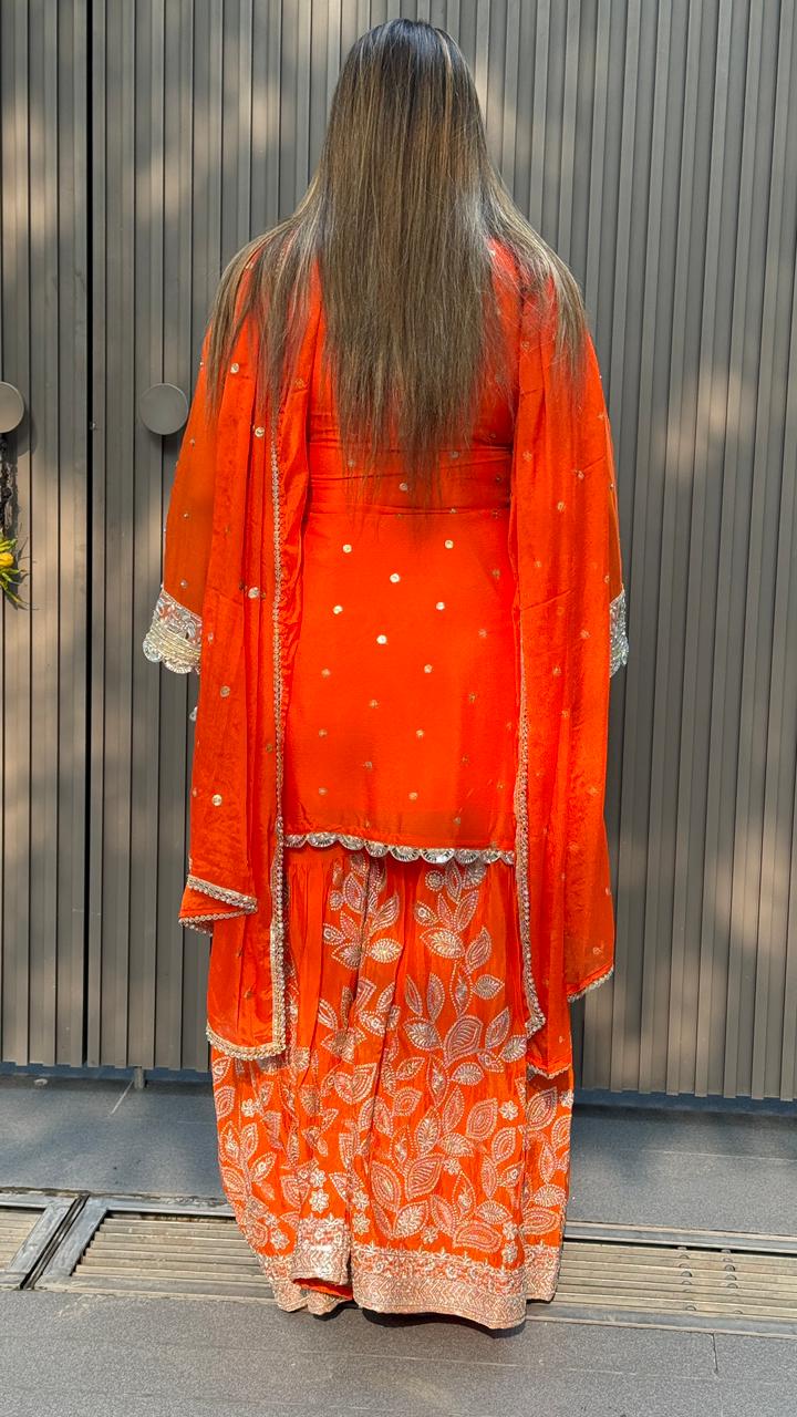 Reyvya Sharara Suit- Orange, Yellow