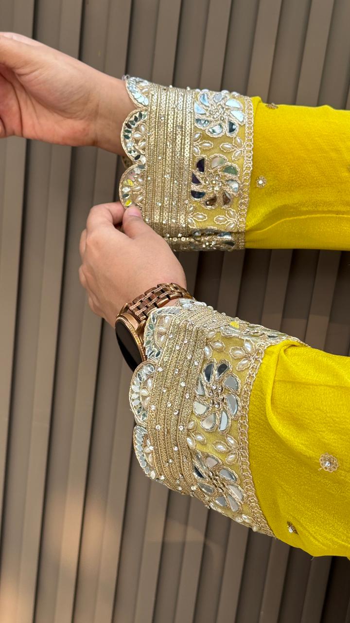 Reyvya Sharara Suit- Orange, Yellow