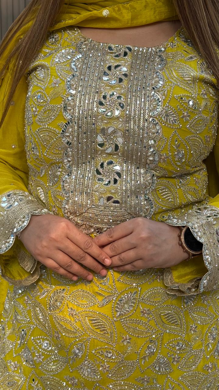 Reyvya Sharara Suit- Orange, Yellow