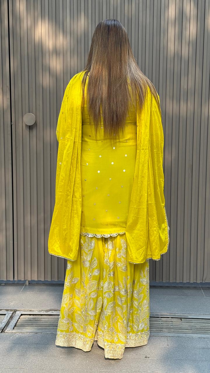 Reyvya Sharara Suit- Orange, Yellow