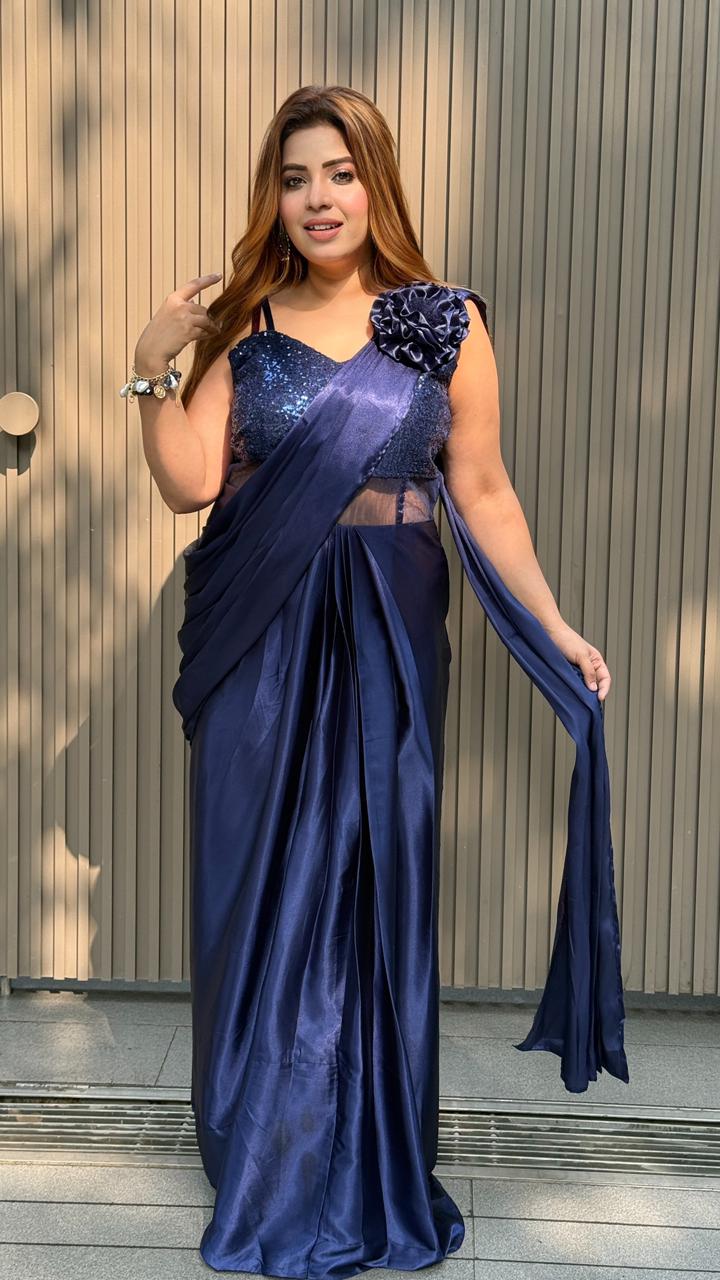 Zareesha Drape Saree- Blue