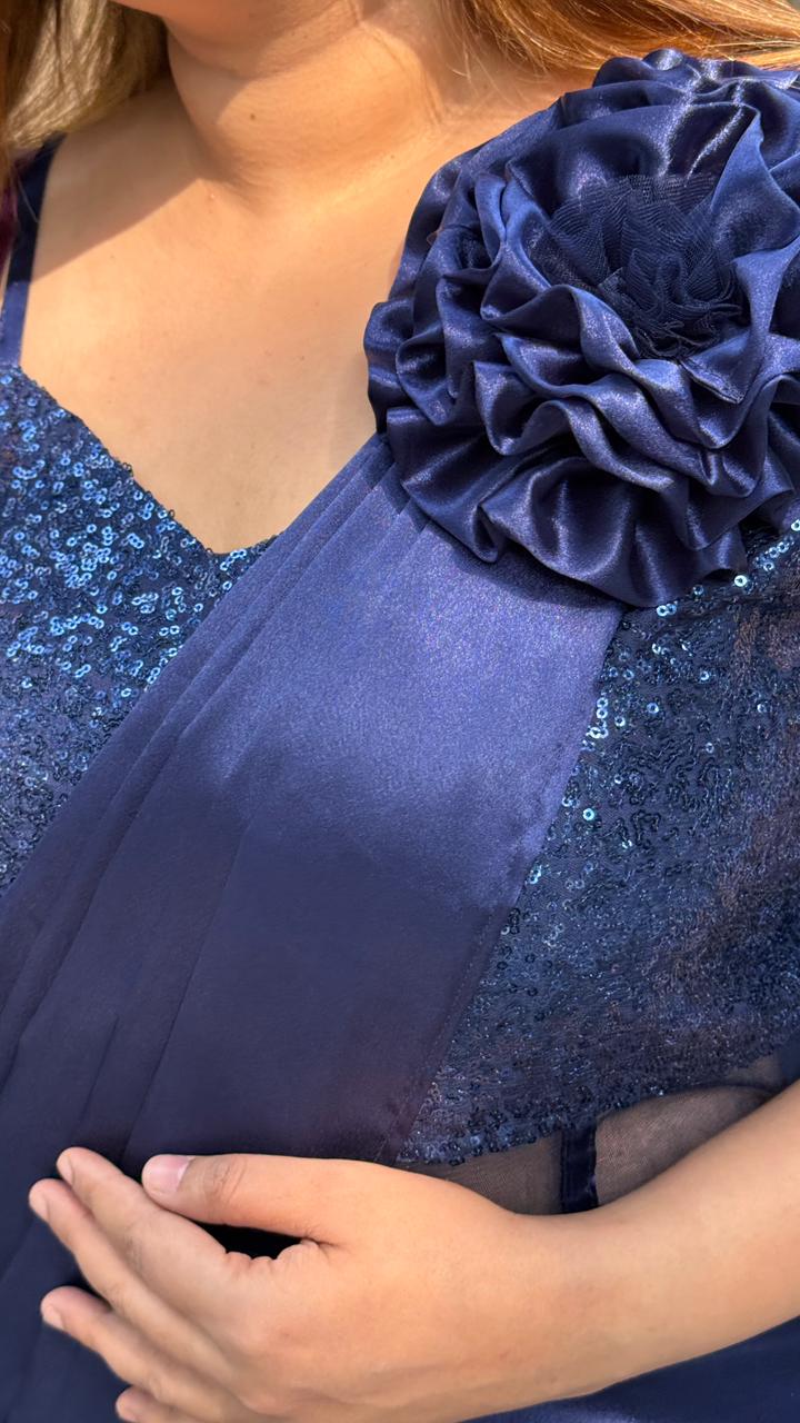 Zareesha Drape Saree- Blue