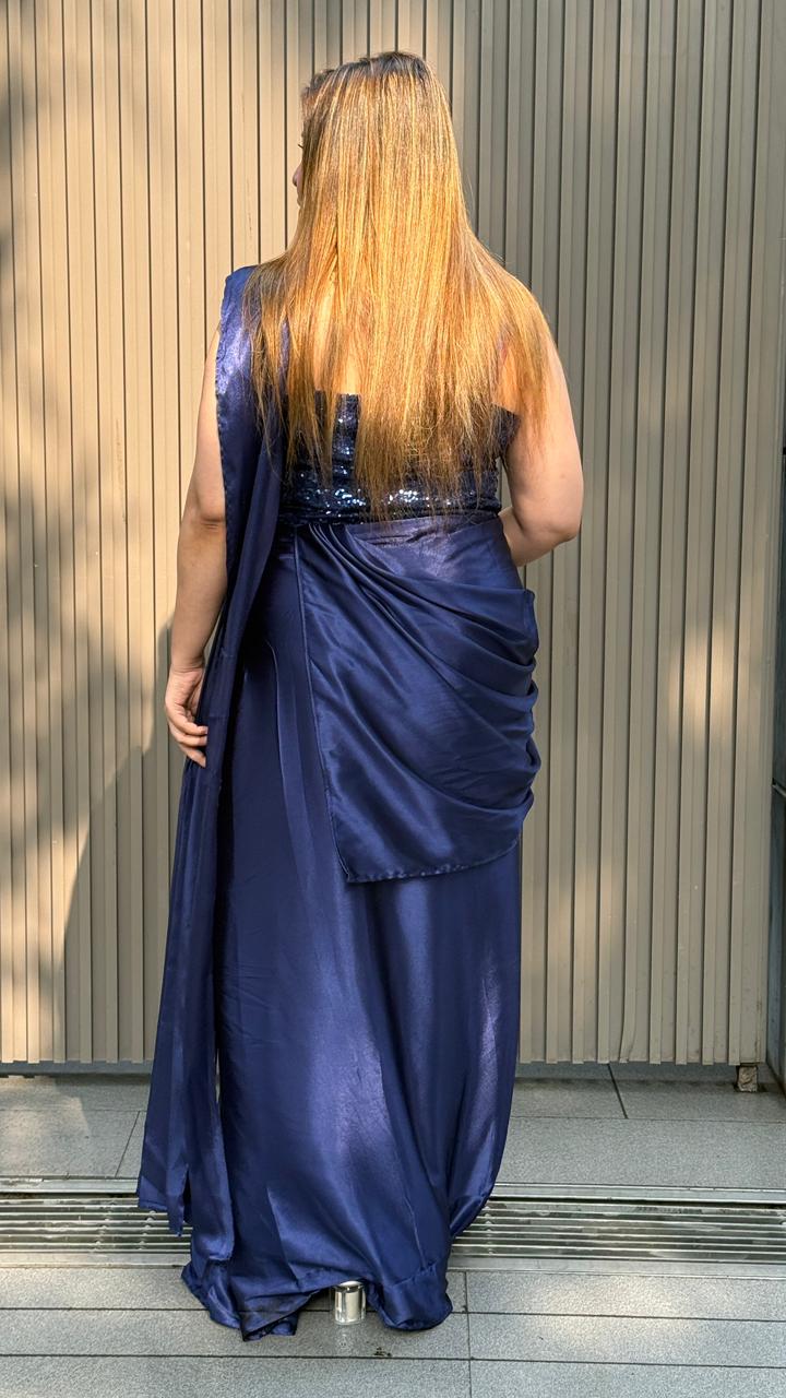 Zareesha Drape Saree- Blue