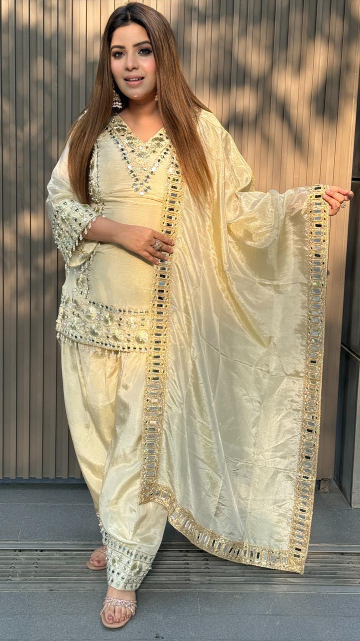 Zarinah Salwar Suit Set- Blue, Beige