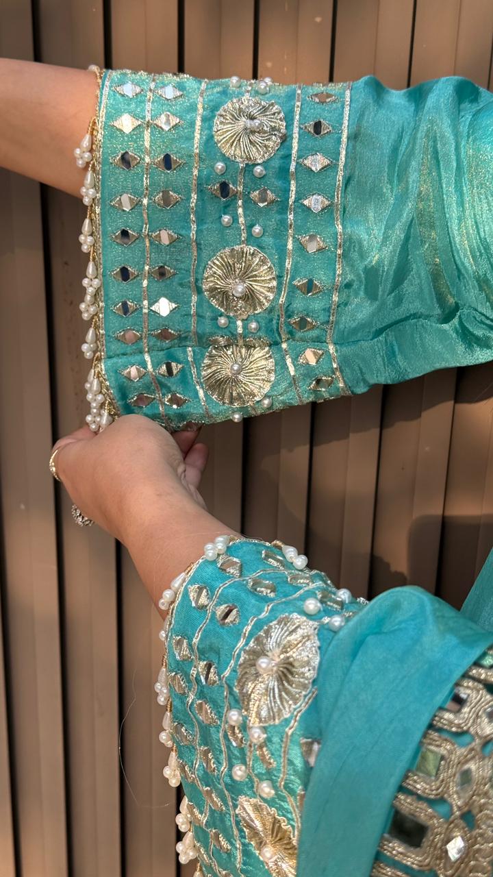 Zarinah Salwar Suit Set- Blue, Beige