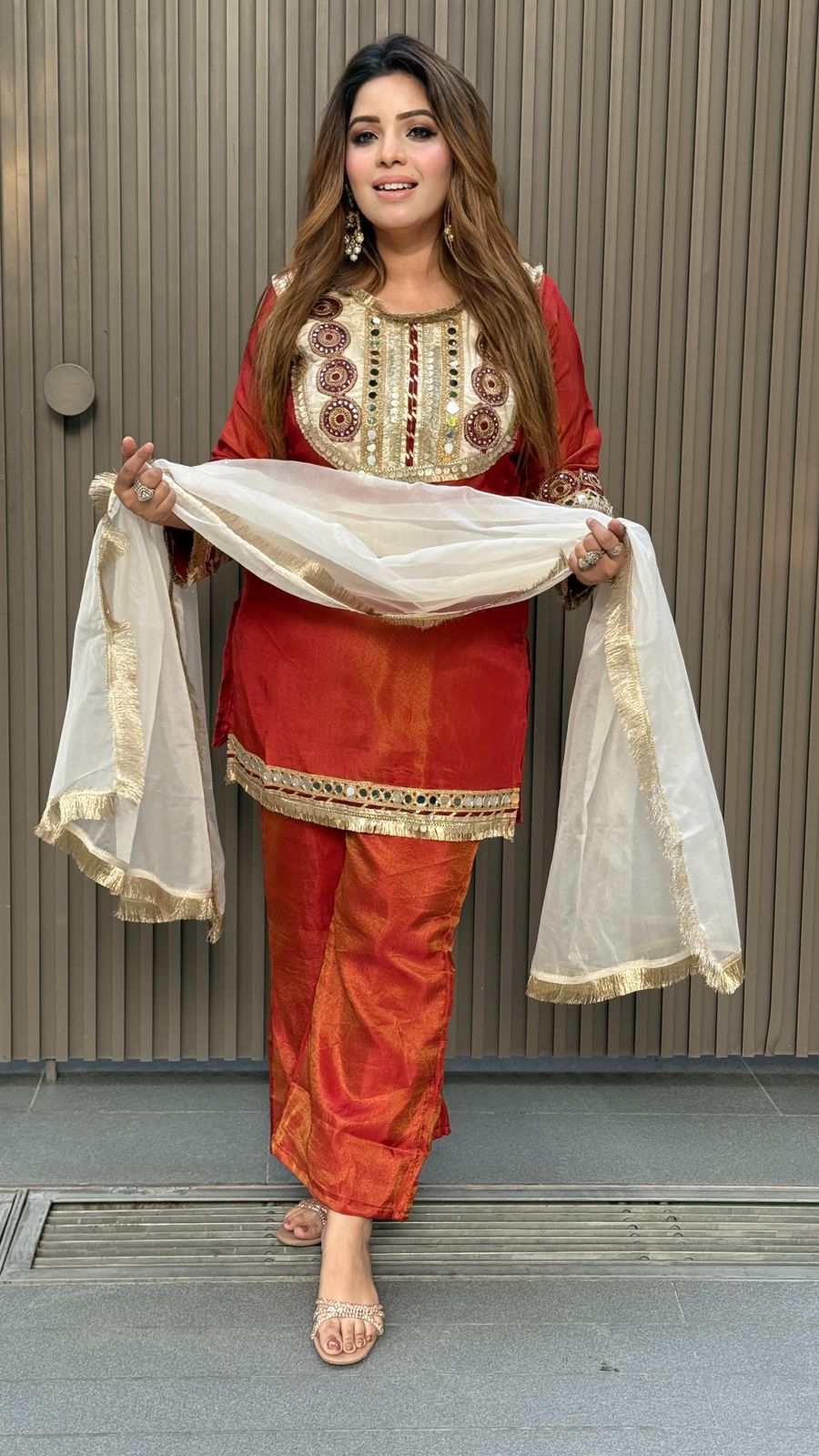 Zaviya Plazo Suit Set- Brown