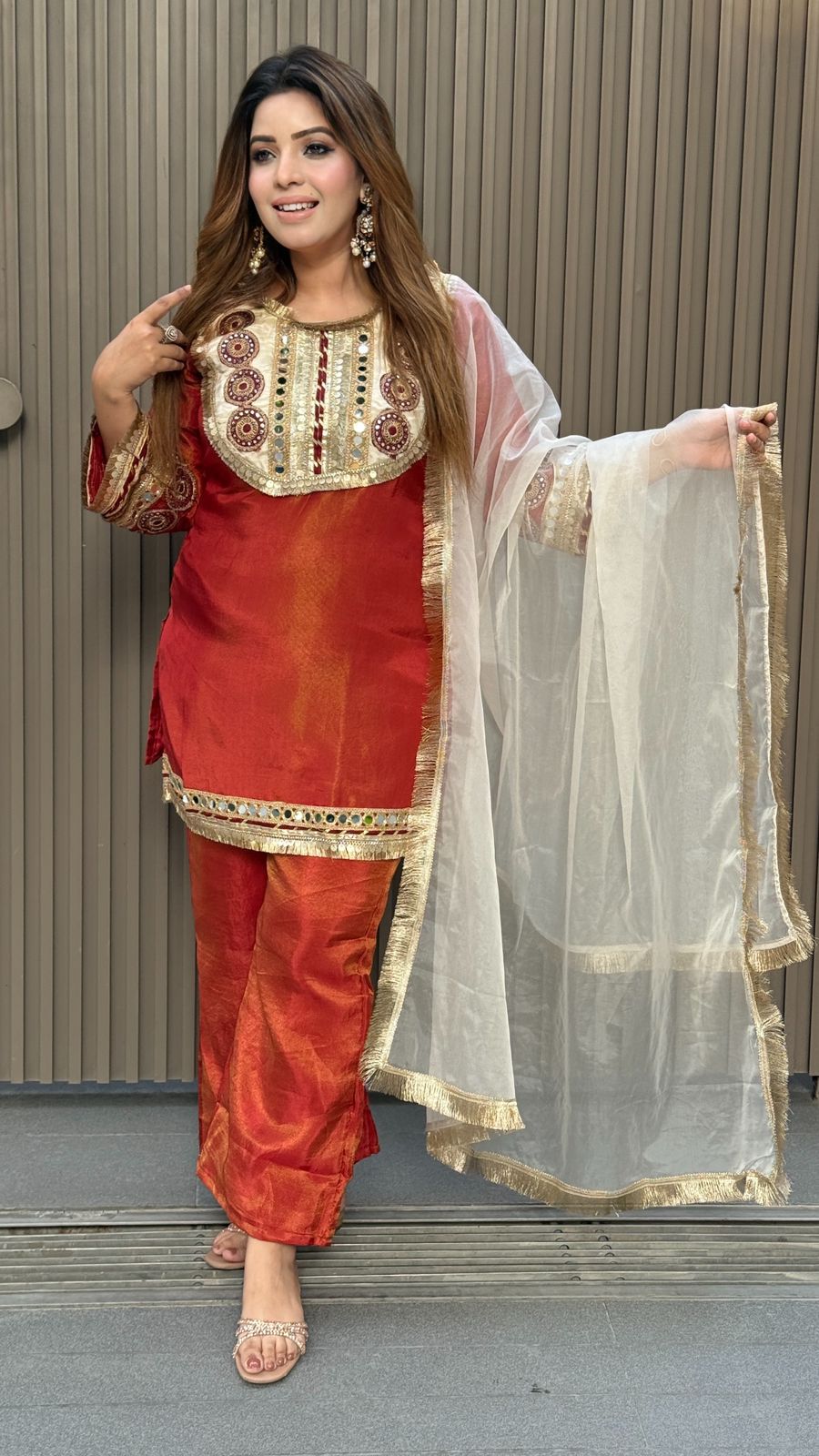 Zaviya Plazo Suit Set- Brown