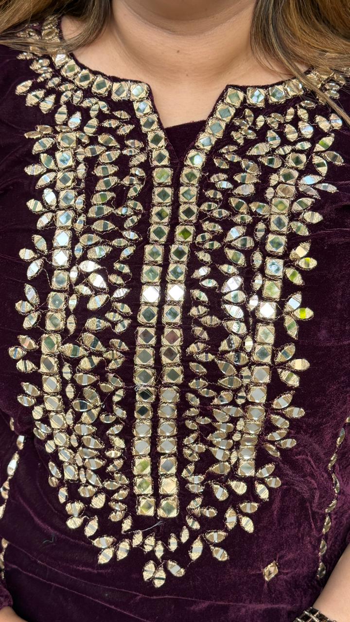 Arvisha Velvet Kurta Set- Green, Black, Purple