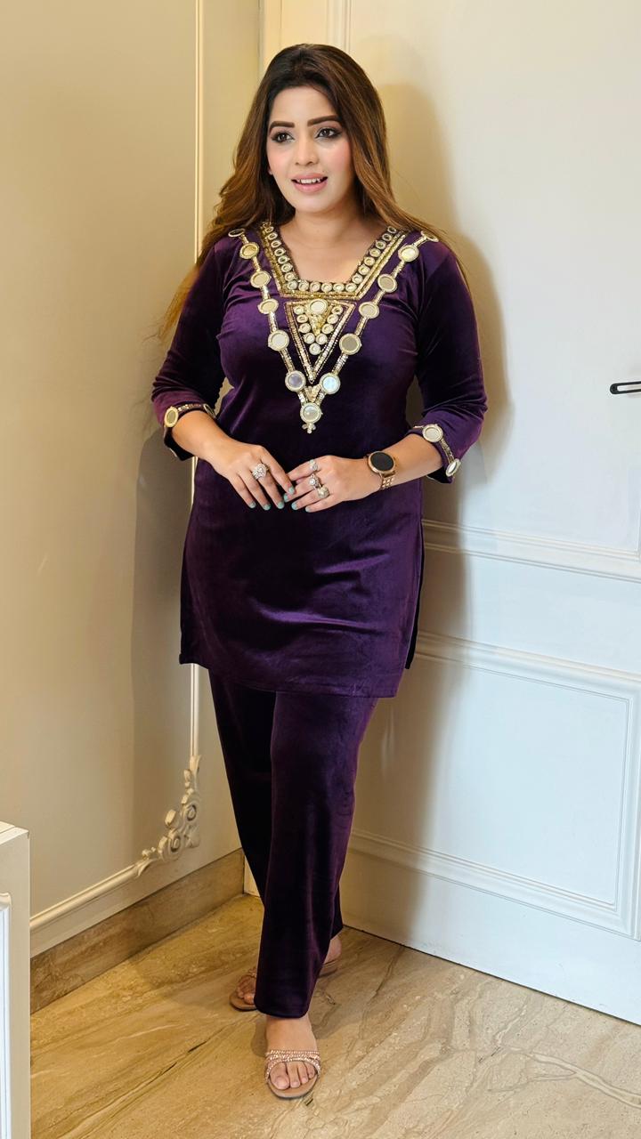 Avira Velvet Cordset- Black, Purple