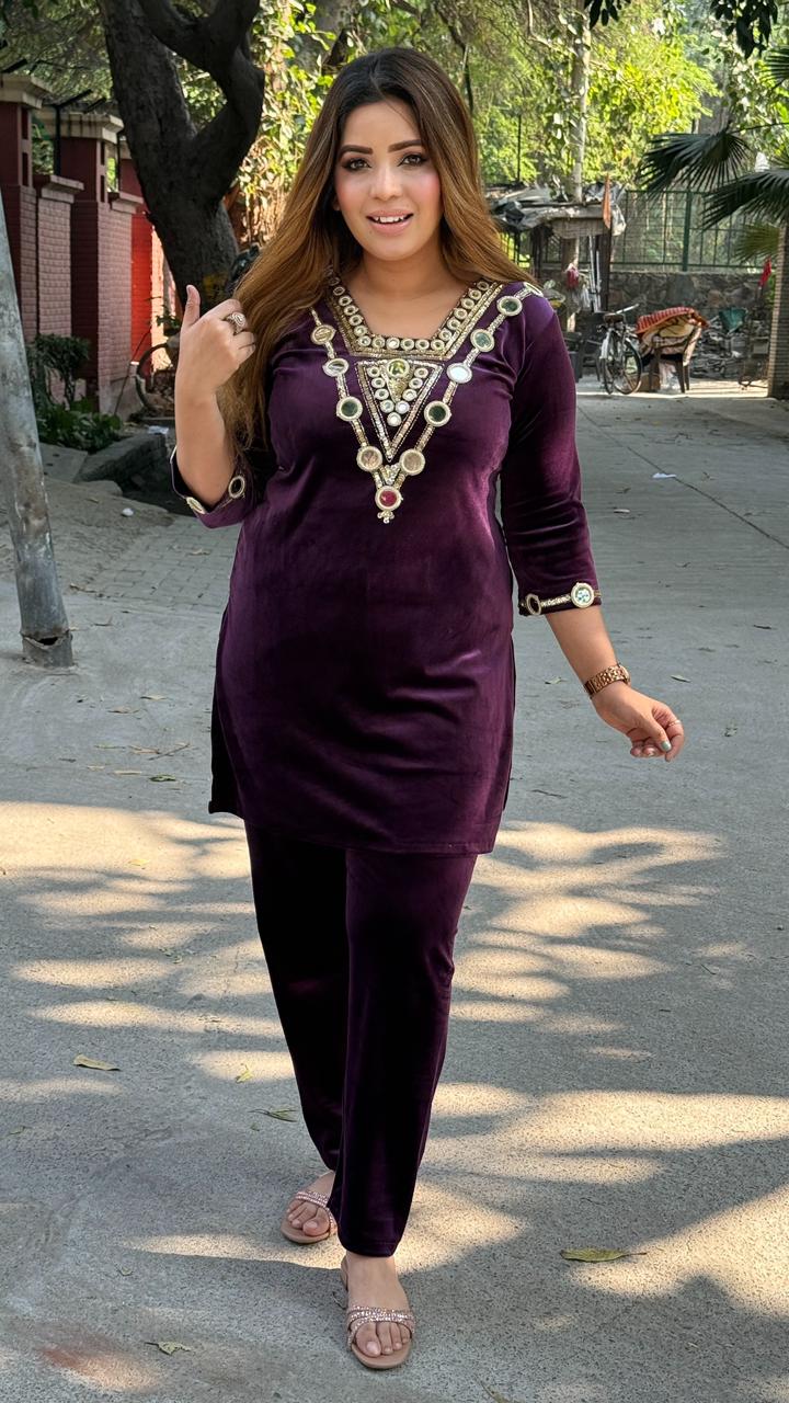 Avira Velvet Cordset- Black, Purple