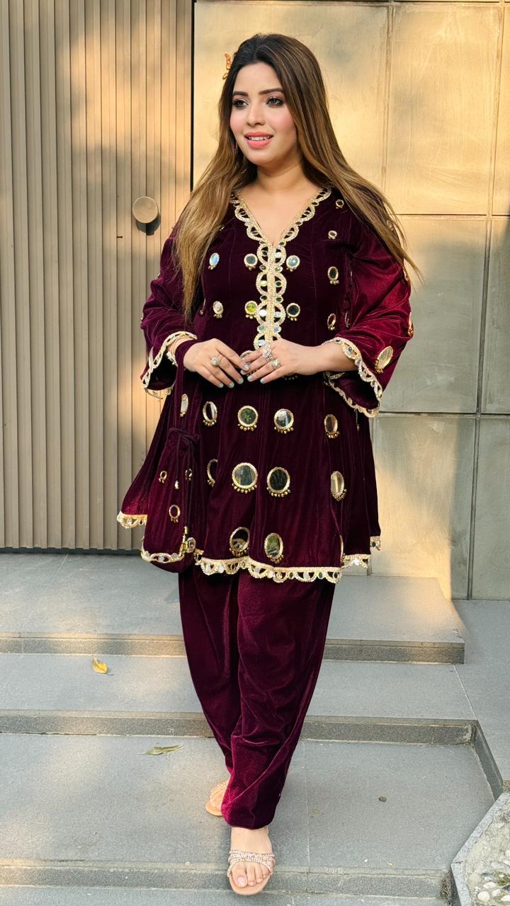 Alezia Velvet Peplum Set- Black, Purple