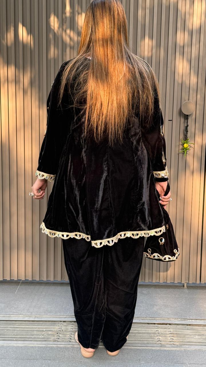 Alezia Velvet Peplum Set- Black, Purple