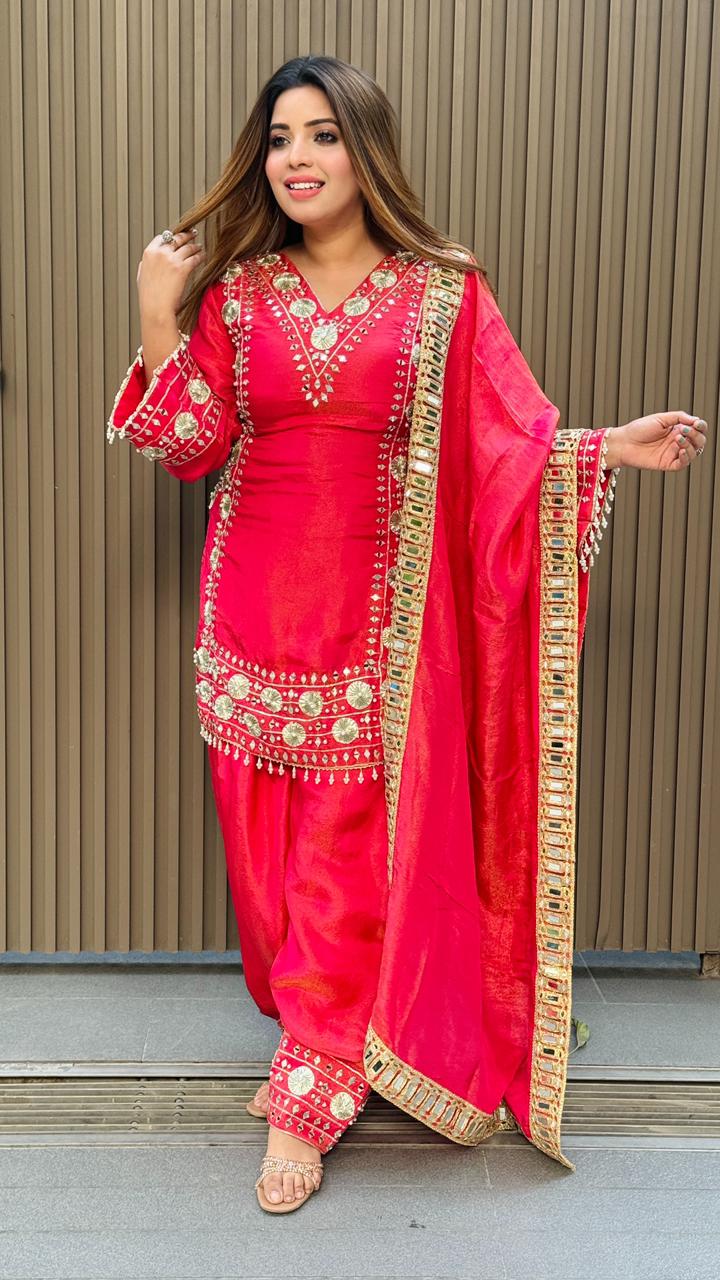 Zarinah Salwar Suit Set- Pink, Blue, Beige