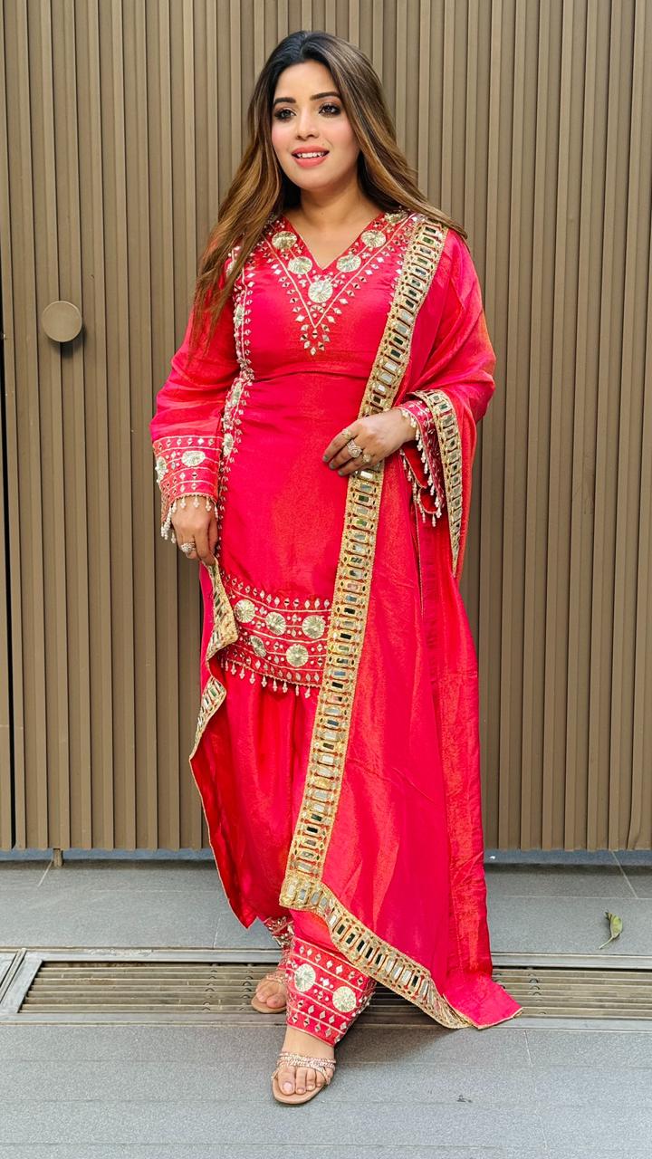 Zarinah Salwar Suit Set- Pink, Blue, Beige