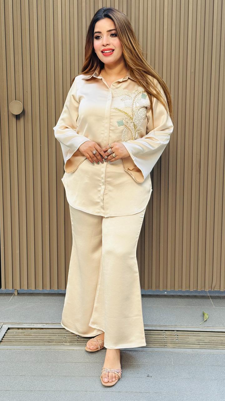 Vanya Bell Bottom Cordset- Beige, Black