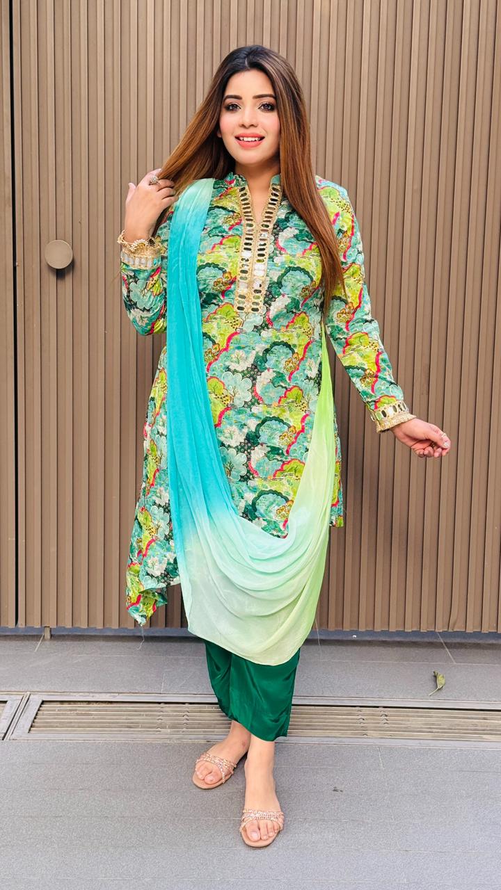 Elvisha Crape Cordset- Blue, Pink