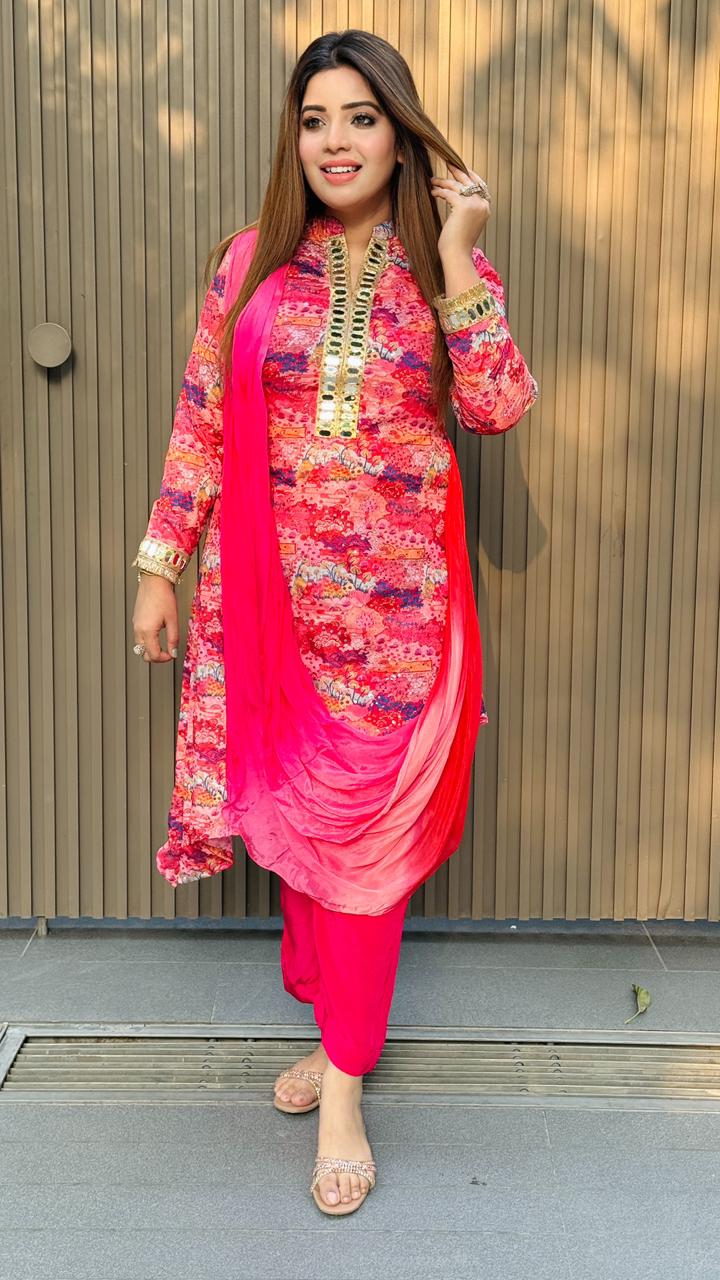 Elvisha Crape Cordset- Blue, Pink