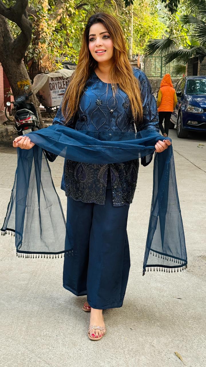 Serina Organza Suit Set- Beige, Pink, Blue, Navy