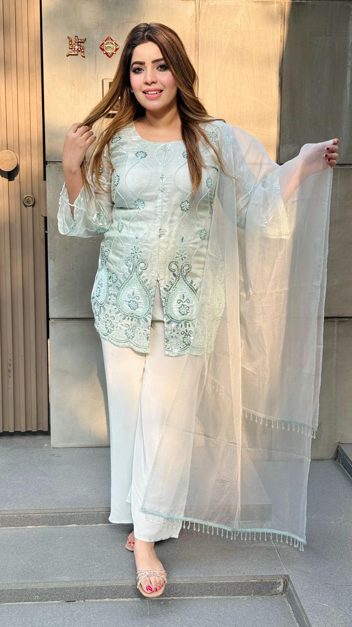 Serina Organza Suit Set- Beige, Pink, Blue, Navy