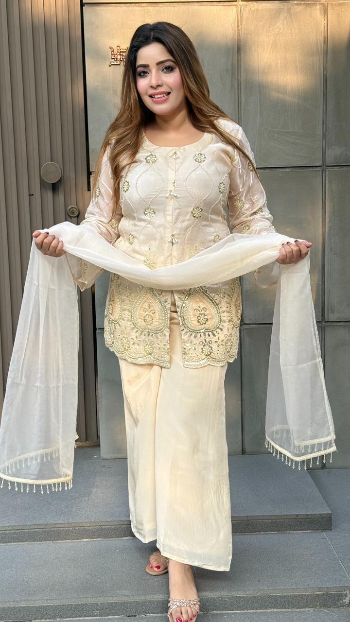 Serina Organza Suit Set- Beige, Pink, Blue, Navy