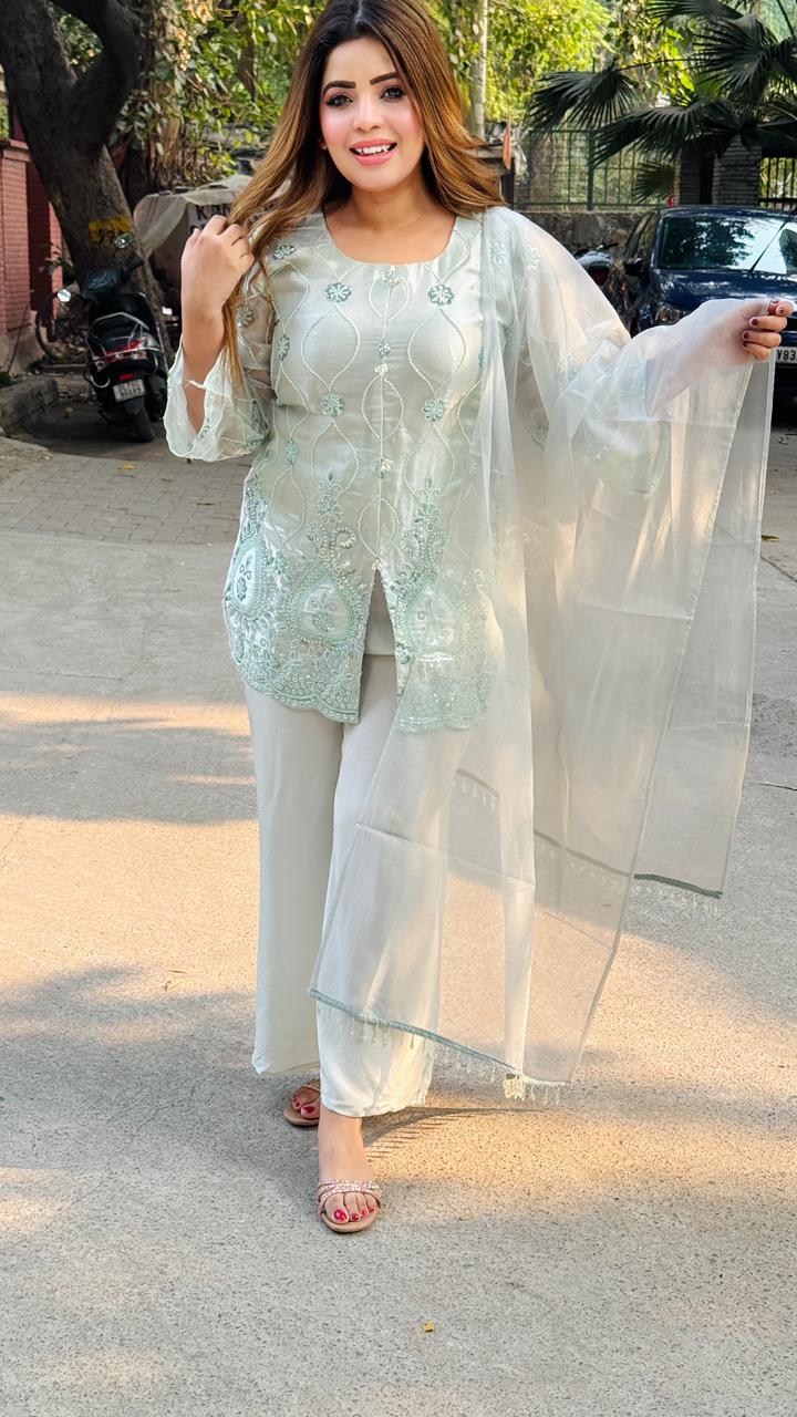 Serina Organza Suit Set- Beige, Pink, Blue, Navy