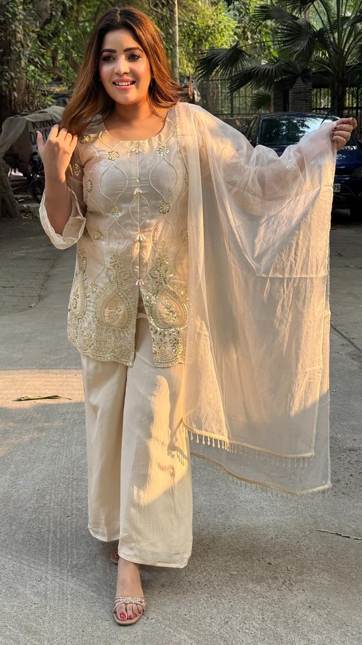 Serina Organza Suit Set- Beige, Pink, Blue, Navy