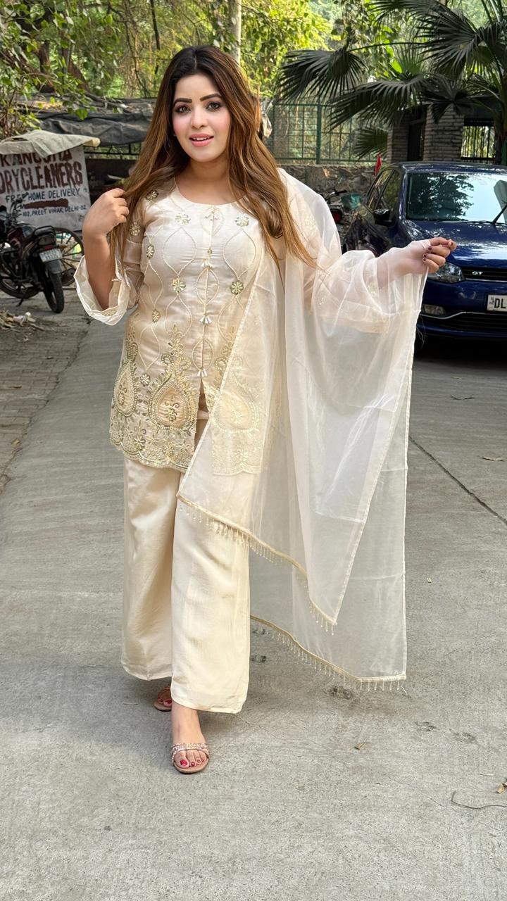 Serina Organza Suit Set- Beige, Pink, Blue, Navy