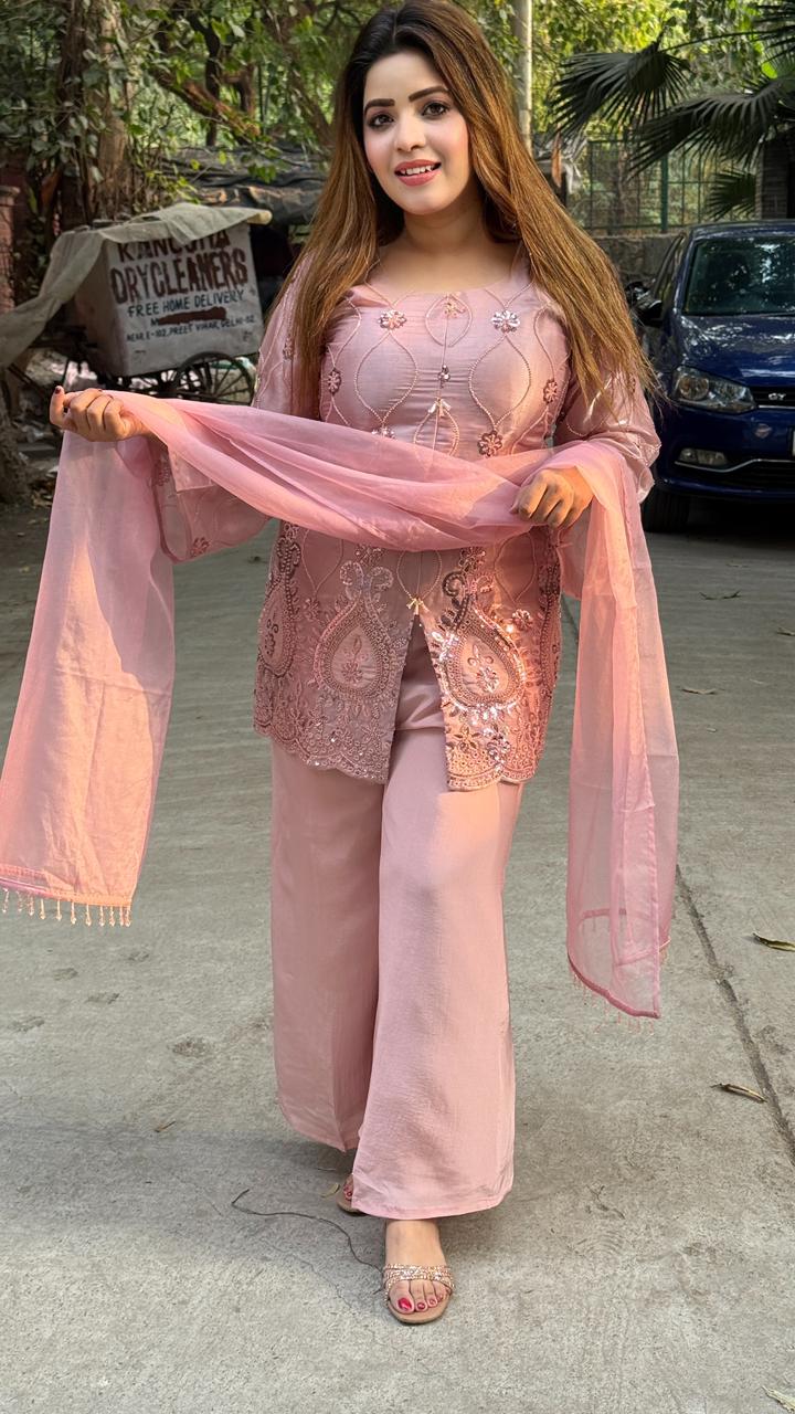 Serina Organza Suit Set- Beige, Pink, Blue, Navy