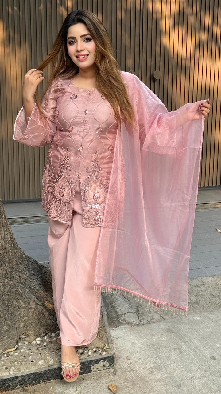 Serina Organza Suit Set- Beige, Pink, Blue, Navy