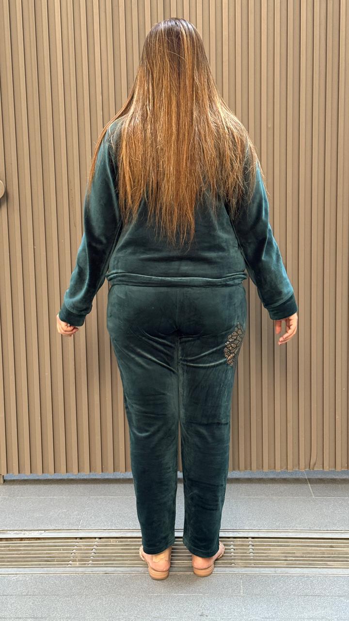 Velore Velvet Tracksuit- Green, Maroon, Black, Grey, Pink