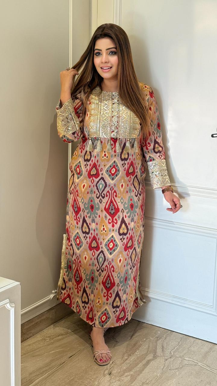 Selvina Long Kaftan- Multicolor