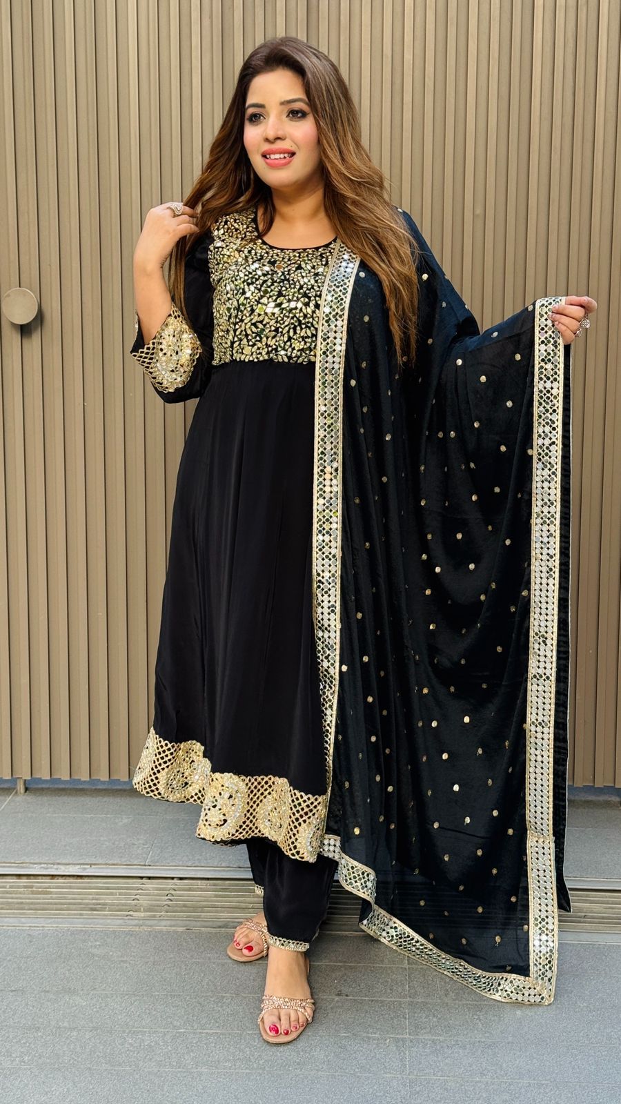 Afsheen Anarkali Suit- Black, Pink, Purple