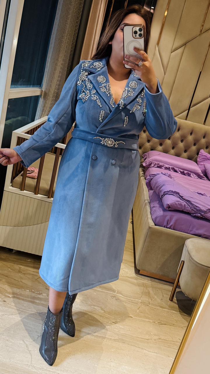 Velsara Coat Dress- Blue, Lavender, Green, Black