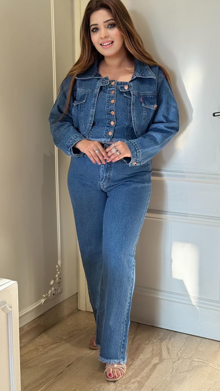 Zayvera Denim 3-Piece Set- Navy, Blue