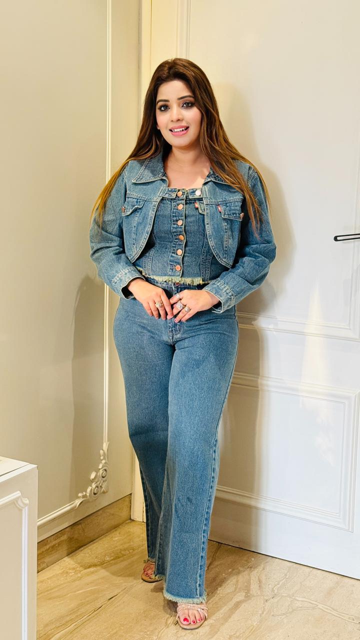 Zayvera Denim 3-Piece Set- Navy, Blue