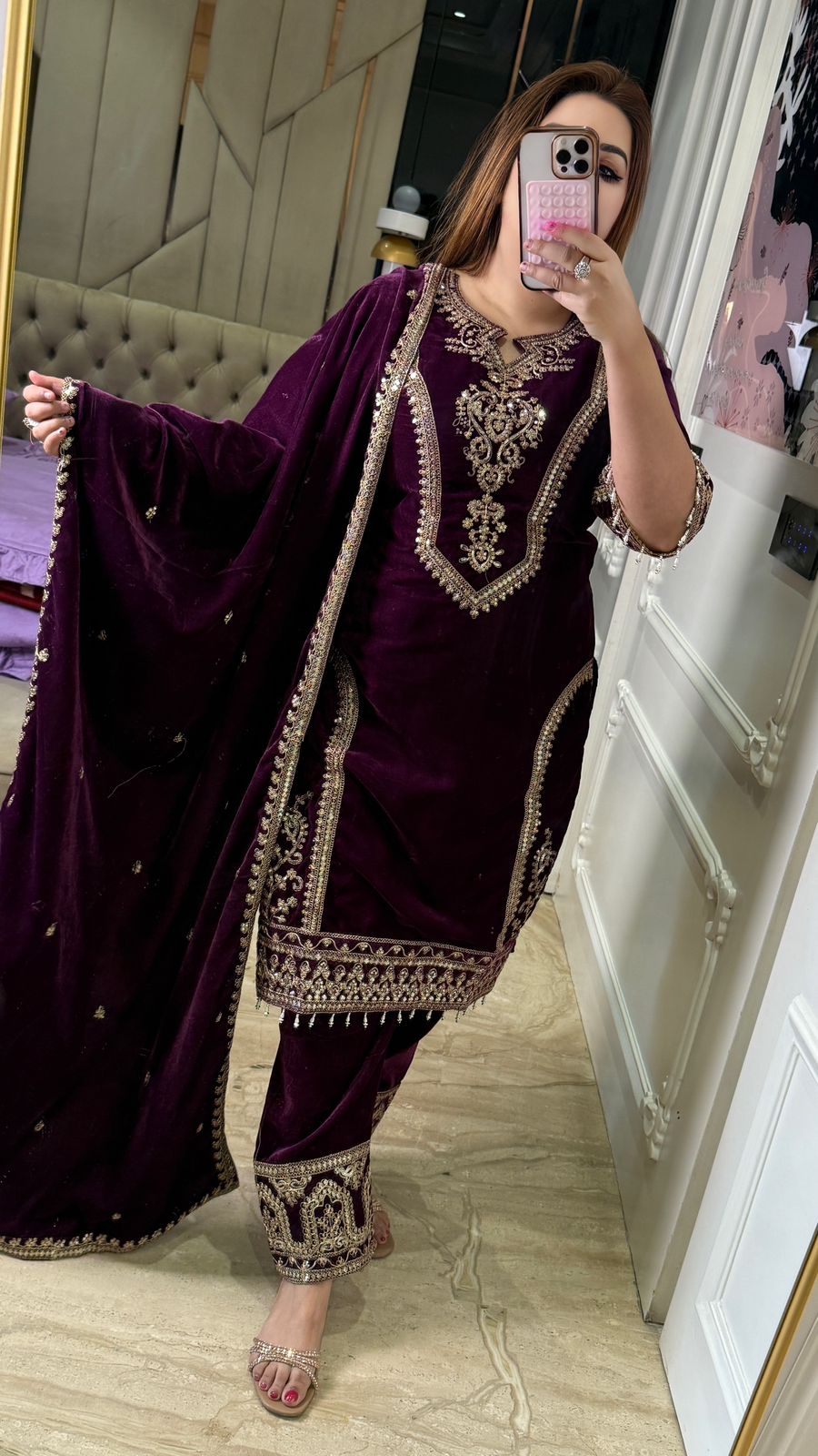 Meriva Velvet Suit Set- Purple, Blue, Maroon, Black