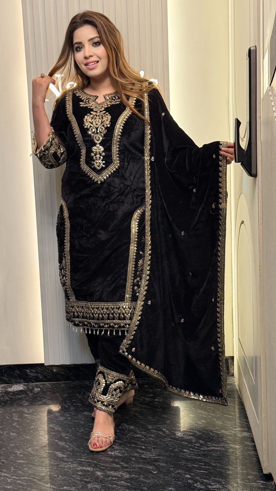 Meriva Velvet Suit Set- Purple, Blue, Maroon, Black